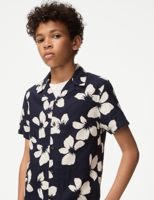 

Boys M&S Collection Linen Rich Floral Mini Me Shirt (6-16 Yrs) - Navy Mix, Navy Mix