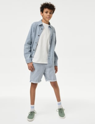 

Boys M&S Collection Pure Cotton Denim Striped Shorts (6-16 Yrs) - Denim Mix, Denim Mix