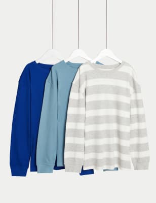 

Boys M&S Collection 3pk Pure Cotton Waffle Striped Tops (6-16 Yrs) - Blue Mix, Blue Mix