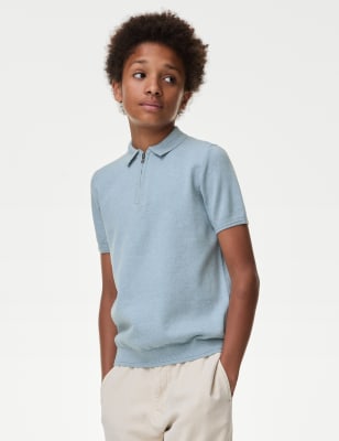 

M&S Collection Elegantes Strick-Polohemd (6-16 J.) - Light Blue, Light Blue