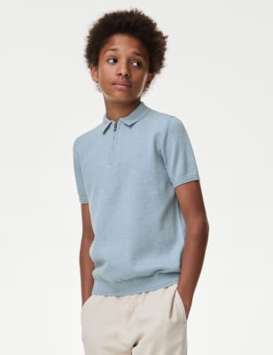 

Boys M&S Collection Pure Cotton Knitted Polo Shirt (6-16 Yrs) - Light Blue, Light Blue