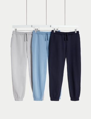 

Boys,Unisex,Girls M&S Collection 3pk Cotton Rich Plain Joggers (6-16 Yrs) - Blue Mix, Blue Mix