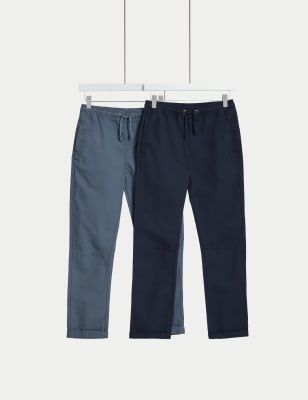 

Boys M&S Collection 2pk Pure Cotton Trousers (6-16 Yrs), Navy Mix