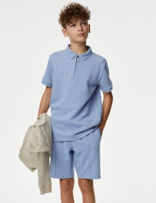 

M&S Collection Set aus Poloshirt und Shorts aus Baumwollmischgewebe (6-16 J.) - Light Steel Blue, Light Steel Blue