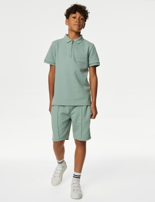 

M&S Collection Set aus Poloshirt und Shorts aus Baumwollmischgewebe (6-16 J.) - Willow Green, Willow Green