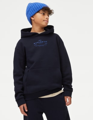 

Boys,Unisex,Girls M&S Collection Cotton Rich Gaming Slogan Hoodie (6-16 Yrs) - Navy, Navy