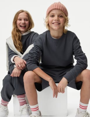 M&S Cotton Rich Sweatshirt (6-16 Yrs) - 8-9 Y - Indigo, Indigo,Dark Grey