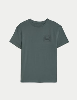 

Boys,Unisex,Girls M&S Collection Pure Cotton Gaming T-Shirt (6-16 Yrs) - Dark Sage, Dark Sage