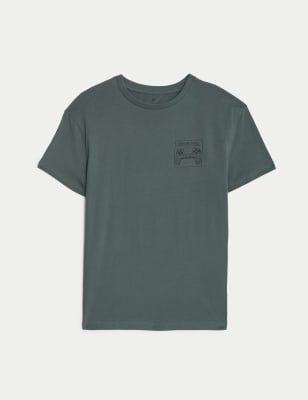 

M&S Collection T-Shirt aus reiner Baumwolle mit Gaming-Motiv (6-16 Jahre) - Dark Sage, Dark Sage