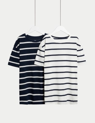 

M&S Collection Pack de 2 camisetas 100% algodón de rayas (6-16 años) - Navy Mix, Navy Mix