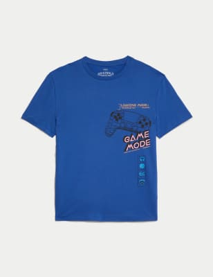 

Boys,Unisex,Girls M&S Collection Pure Cotton Gaming T-Shirt (6-16 Yrs) - Blue, Blue