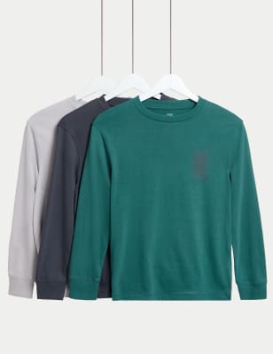 

M&S Collection Pack de 3 tops de algodón Skater (6-16 años) - Green Mix, Green Mix