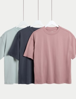 

M&S Collection 3er-Pack T-Shirts aus reiner Baumwolle (6-16 Jahre) - Pink Mix, Pink Mix