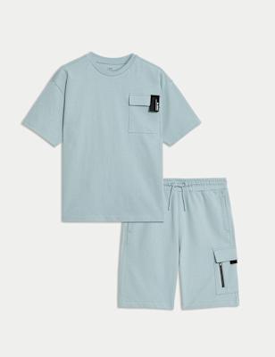 

Boys M&S Collection 2pc Pure Cotton Sports Top & Bottom Set (2-16 Yrs), Light Blue