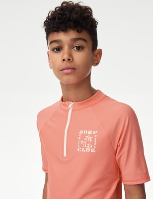 

Boys M&S Collection Quarter Zip Rash Vest (2-16 Yrs) - Coral, Coral