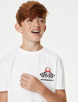 

M&S Collection T-Shirt aus reiner Baumwolle mit Super Mario Brothers™-Motiv (6-16 J.) - White Mix, White Mix