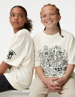 

Boys,Unisex,Girls M&S Collection Pure Cotton The Doodle Boy™ T-Shirt (7-16 Yrs) - White, White