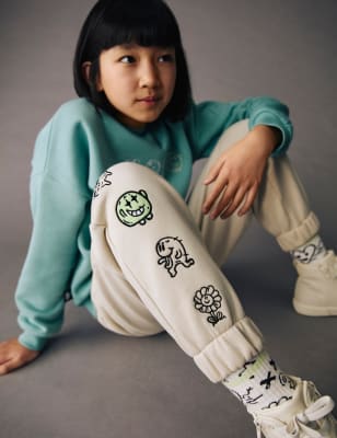 

Boys,Unisex,Girls M&S X THE DOODLE BOY Cotton Rich Embroidered Joggers (6-16 Yrs) - Stone, Stone