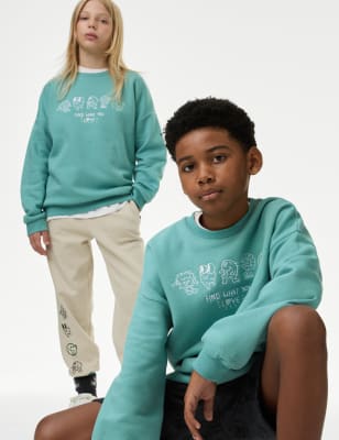 

Boys,Unisex,Girls M&S X THE DOODLE BOY Cotton Rich Embroidered Sweatshirt (6-16 Yrs) - Aqua, Aqua