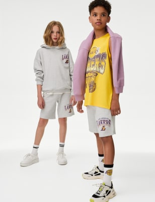 

M&S Collection Shorts mit hohem Baumwollanteil und NBA LA Lakers-Motiv (6-16 J.) - Grey, Grey