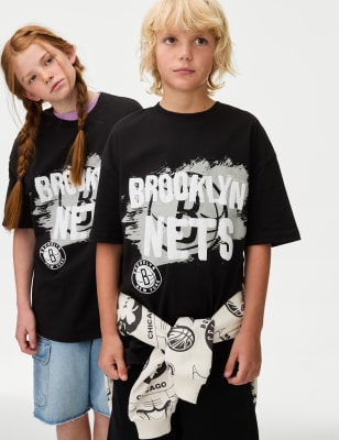 

M&S Collection Camiseta 100% algodón de los Brooklyn Nets de la NBA (6-16 años) - Black Mix, Black Mix