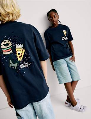 

Boys,Unisex,Girls M&S Collection The Doodle Boy Pure Cotton Graphic T-Shirt (4-16 Yrs), Navy