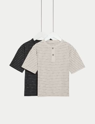 

Boys M&S Collection 2pk Pure Cotton Striped T-Shirts (2-8 Yrs), Black Mix