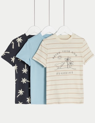 

M&S Collection 3er-Pack T-Shirts aus reiner Baumwolle mit Muster (3-8 Jahre) - Blue Mix, Blue Mix