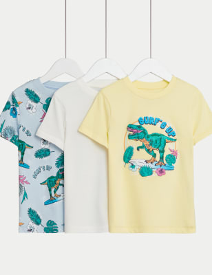 

M&S Collection Pack de 8 camisetas 100% algodón de dinosaurios (2-3 años) - Multi, Multi