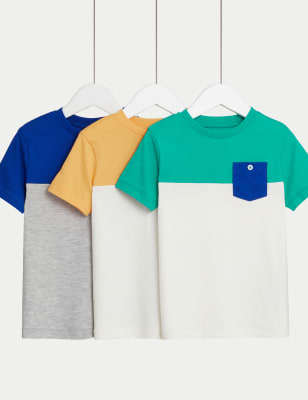 

M&S Collection 3er-Pack T-Shirts aus reiner Baumwolle mit Blockfarben (2-8 Jahre) - Multi, Multi