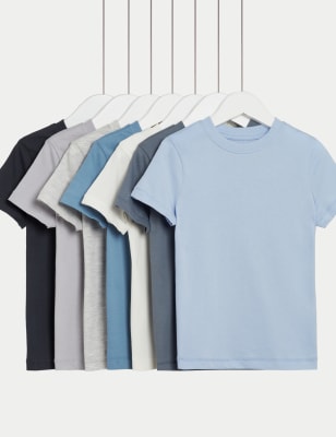 

Boys,Unisex,Girls M&S Collection 7kp Pure Cotton T-Shirts (2-8 Yrs) - Blue Mix, Blue Mix