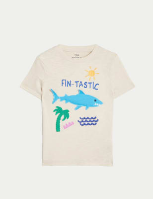 

Boys M&S Collection Pure Cotton Fin-Tastic Slogan T-Shirt (2-8 Yrs) - Calico Mix, Calico Mix