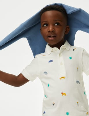 

M&S Collection Poloshirt aus reiner Baumwolle mit aufgesticktem Tiermotiv (2-8 Jahre) - Ivory, Ivory