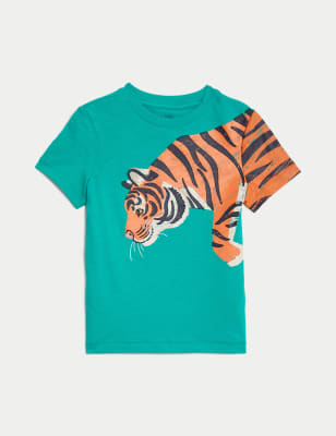 

M&S Collection Camiseta 100% algodón con gráfico de tigre (2-8 años) - Green, Green