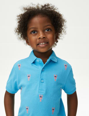 

Boys M&S Collection Pure Cotton Lobster Embroidered Polo Shirt (2-8 Yrs) - Blue, Blue