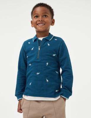 

Boys M&S Collection Cotton Rich Embroidered Rocket Polo Shirt (1-8 Yrs) - Mid Blue, Mid Blue