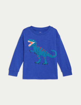 

M&S Collection Oberteil aus reiner Baumwolle mit grafischem Dinosauriermotiv (2-8 J.) - Blue, Blue