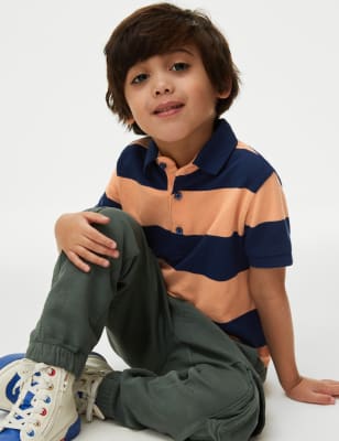 

Boys M&S Collection Pure Cotton Striped Polo Shirt (2-8 Yrs) - Orange Mix, Orange Mix