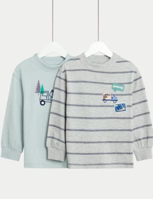 

Boys M&S Collection 2pk Cotton Rich Transport Graphic Tops (2-8 Yrs) - Blue Mix, Blue Mix