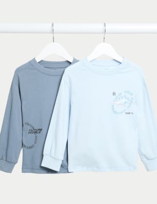 

Boys M&S Collection 2pk Pure Cotton Dinosaur Tops (2-8 Yrs) - Blue Mix, Blue Mix