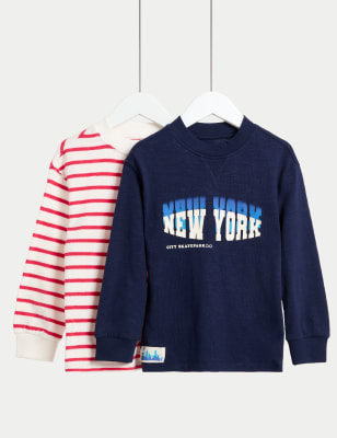 

Boys M&S Collection 2pk Pure Cotton New York Tops (2-8 Yrs) - Navy Mix, Navy Mix