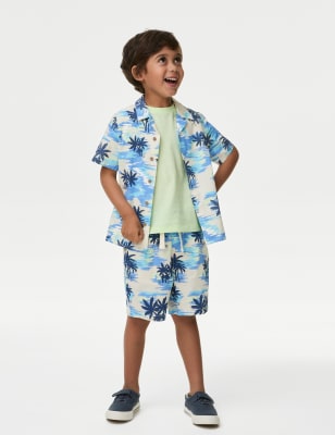 

M&S Collection Pantalón corto 100% algodón con estampado de palmeras (2-8 años) - Blue Mix, Blue Mix