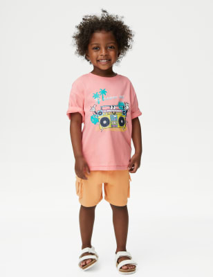

M&S Collection Cargo-Shorts mit hohem Baumwollanteil und Stückfärbung (2-8 J.) - Orange, Orange