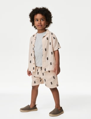 

M&S Collection Pantalón corto 100% algodón con diseño de piña (2-8 años) - Cream Mix, Cream Mix