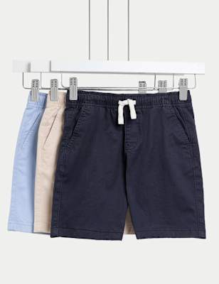 Boys M&S Collection 3pk Cotton Rich Shorts (2-8 Yrs), Navy Mix