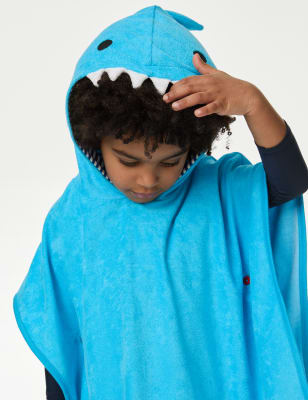 

Boys,Unisex,Girls M&S Collection Cotton Rich Shark Towelling Poncho (2-8 Yrs) - Blue, Blue