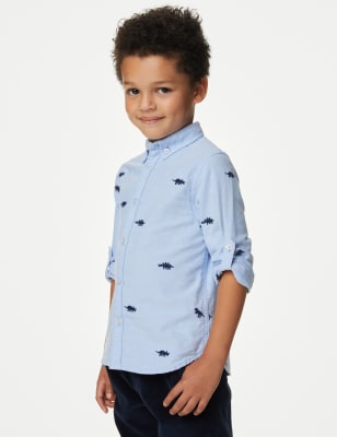 

Boys M&S Collection Pure Cotton Dino Embroidered Oxford Shirt (2-8 Yrs) - Blue Mix, Blue Mix