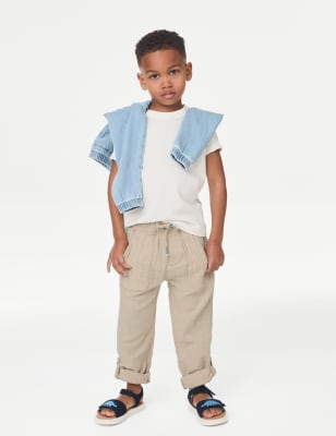

M&S Collection Pantalón 100% algodón con cordón ajustable (2-8 años) - Stone, Stone