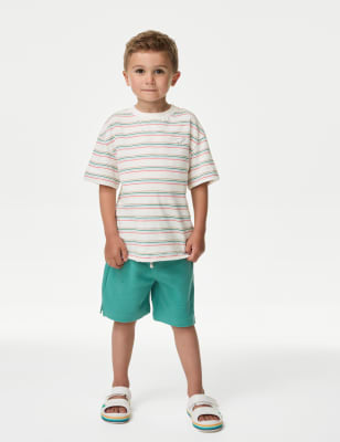 

M&S Collection Conjunto de 3 piezas de parte de arriba y parte de abajo de algodón de rayas (2-8 años) - Green Mix, Green Mix