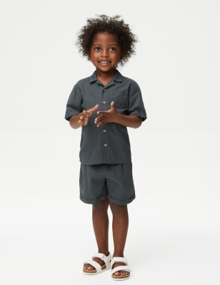 

Boys M&S Collection 2pc Cotton Linen Shirt and Shorts Outfit (3-8 Yrs) - Charcoal, Charcoal